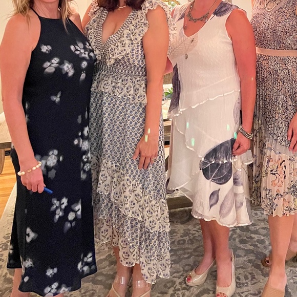 MISA Los Angeles Ruffled-Tiered Midi Dress  Ingrid dress Size M. Blue Floral - Picture 9 of 10